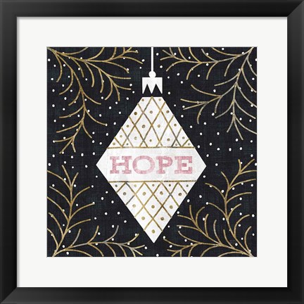 Framed Jolly Holiday Ornaments Hope Metallic Print