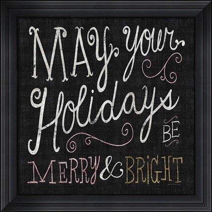 Framed Quirky Christmas Merry and Bright Metallic Print