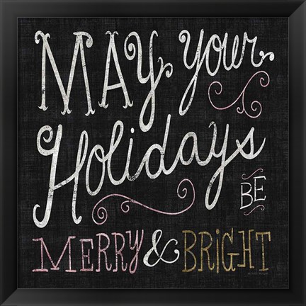 Framed Quirky Christmas Merry and Bright Metallic Print