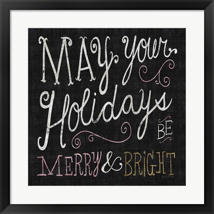 Framed Quirky Christmas Merry and Bright Metallic Print