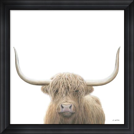Framed Highland Cow Sepia Sq Print
