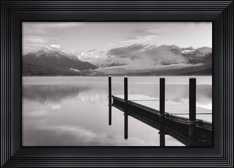 Framed Lake McDonald Dock BW Print