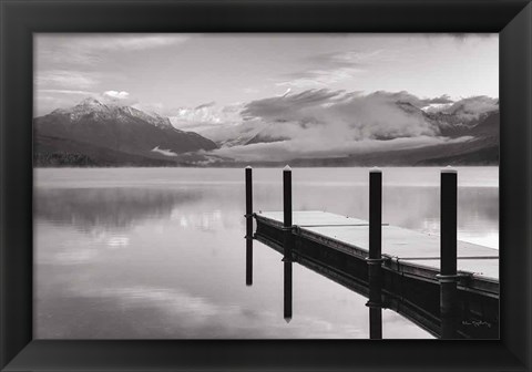 Framed Lake McDonald Dock BW Print