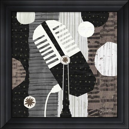 Framed Rock N Roll Mic Neutral Print