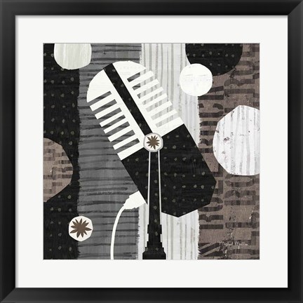 Framed Rock N Roll Mic Neutral Print