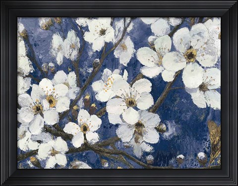 Framed Cherry Blossoms I Indigo Crop Print