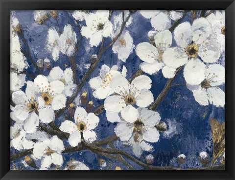 Framed Cherry Blossoms I Indigo Crop Print