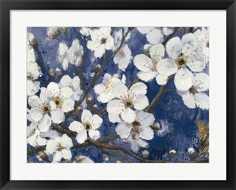 Framed Cherry Blossoms I Indigo Crop Print