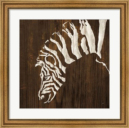 Framed White Zebra on Dark Wood Print
