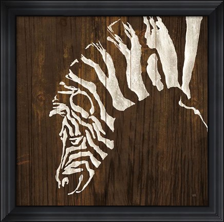 Framed White Zebra on Dark Wood Print