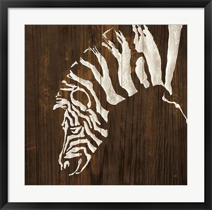 Framed White Zebra on Dark Wood Print