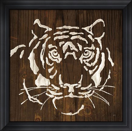 Framed White Tiger on Dark Wood Print