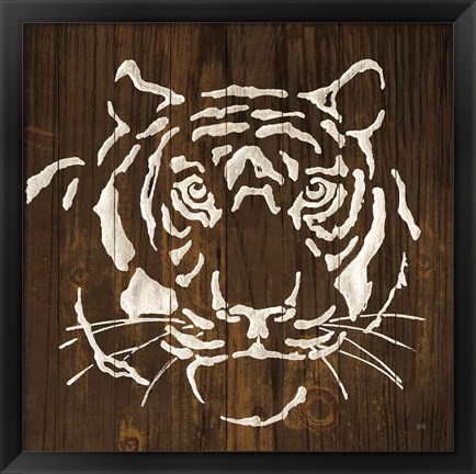 Framed White Tiger on Dark Wood Print