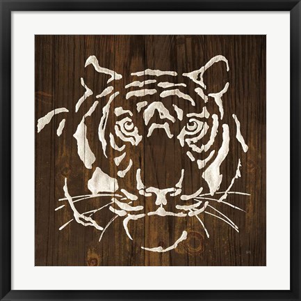 Framed White Tiger on Dark Wood Print