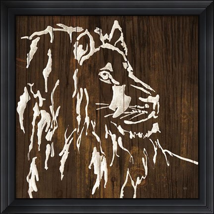 Framed White Lion on Dark Wood Print