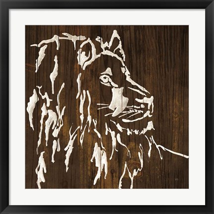 Framed White Lion on Dark Wood Print