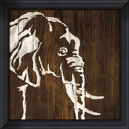 Framed White Elephant on Dark Wood Print