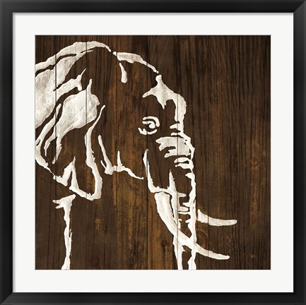 Framed White Elephant on Dark Wood Print