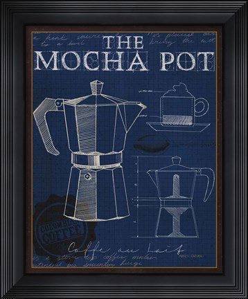 Framed Coffee Blueprint II Indigo Print