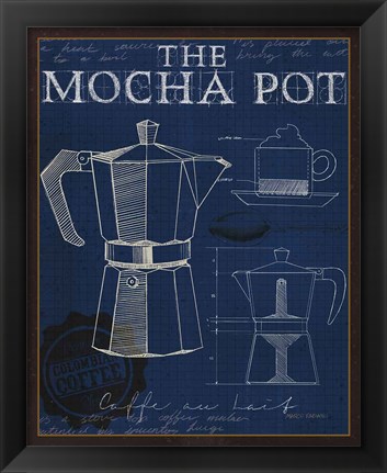 Framed Coffee Blueprint II Indigo Print