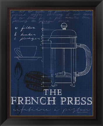 Framed Coffee Blueprint I Indigo Print