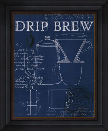 Framed Coffee Blueprint III Indigo Print