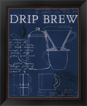 Framed Coffee Blueprint III Indigo Print