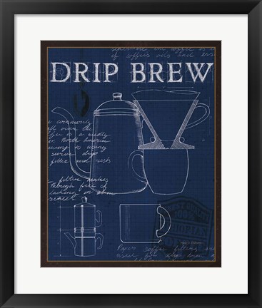 Framed Coffee Blueprint III Indigo Print