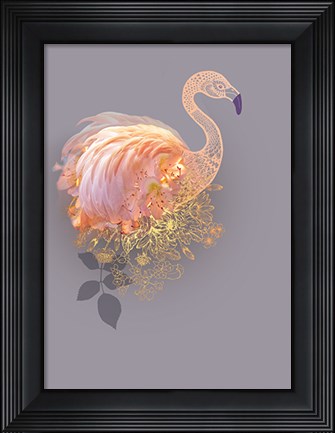 Framed Floral Gold Flamingo Print
