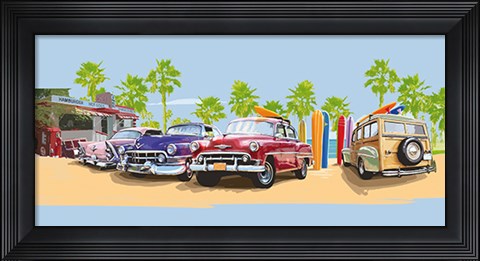 Framed 50s Surf Cars I Print