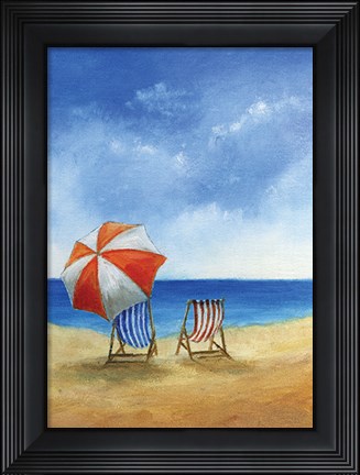 Framed Deck Chairs on Beach Print