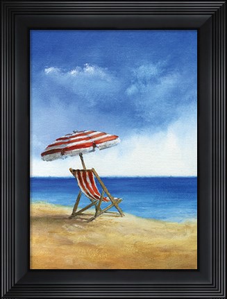 Framed Deck Chairs on Beach II Print