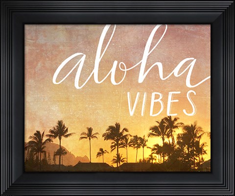 Framed Aloha Vibes in White Print