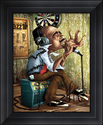 Framed Bluesman Harmonica Print