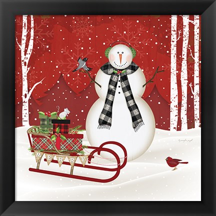 Framed Merry Snowman Print