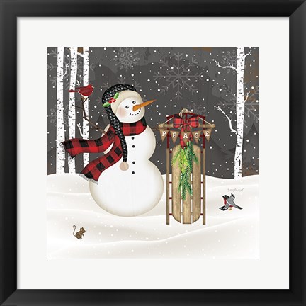 Framed Peace Snowman Print