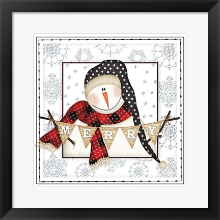 Framed Merry Snowman Print
