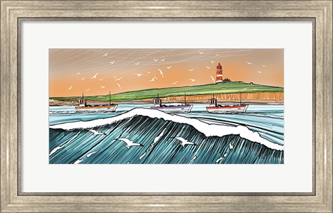 Framed Boats and Birds Print