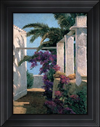 Framed Bougainvillea &amp; Palm Trees Print