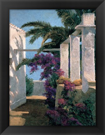 Framed Bougainvillea &amp; Palm Trees Print