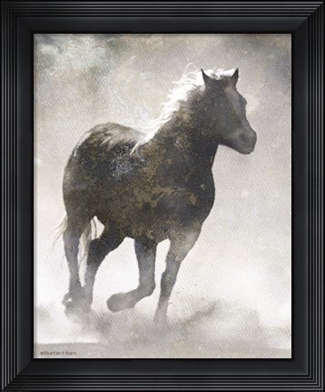 Framed Textured Dark Running Horse Print