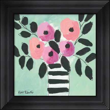 Framed Blooms &amp; Stripes Print