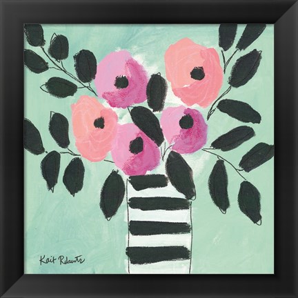 Framed Blooms &amp; Stripes Print