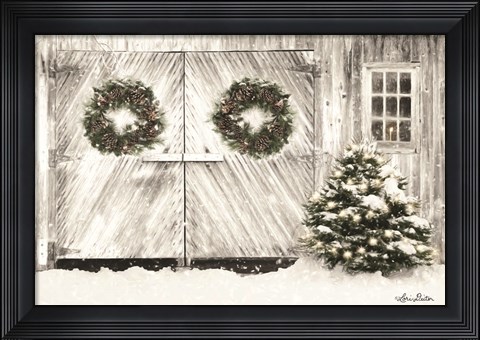 Framed Christmas Barn Doors Print