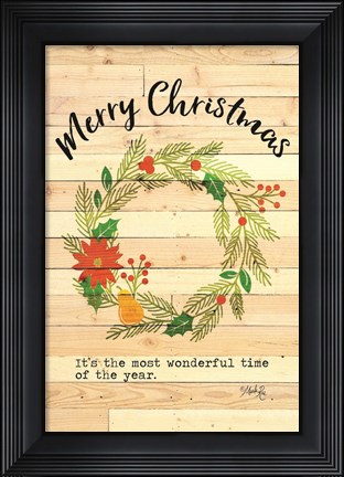 Framed Merry Christmas Wreath Print