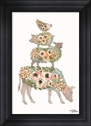 Framed Floral Stacked Animals Print