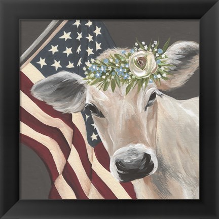 Framed Patriotic Cow Print