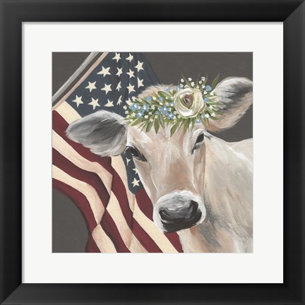 Framed Patriotic Cow Print