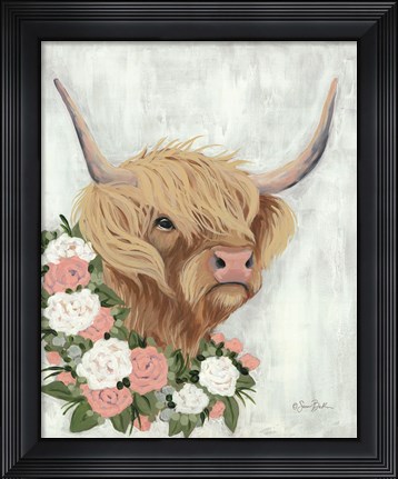 Framed Floral Highlander Cow Print
