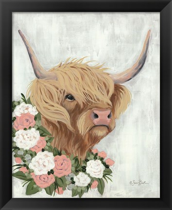 Framed Floral Highlander Cow Print